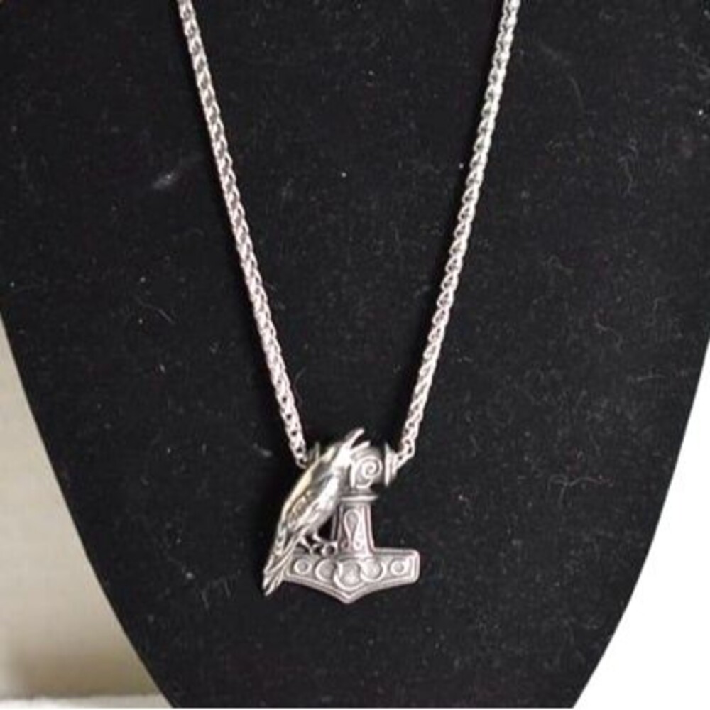 New Viking Mjölnir Thor's Hammer Raven Stainless Steel Pendant Necklace w/pouch